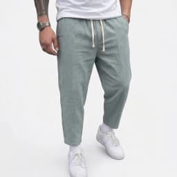 Mens Summer Solid Linen Cotton Blend Trousers Breathable Lightweight Casual Pants Loose Baggy Fit Beach and Sport Pants for Men