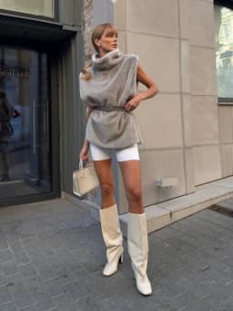 Casual Stand Collar Solid Fur Vest Women Chic Sleeveless Waist Cinching Lace Up Thick Top Fashion Lady New Business Commute Tops