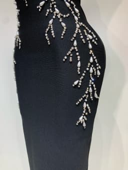 Women Sexy V Neck Black Beading Maxi Long Bodycon Bandage Dress 2025 Celebrity Elegant Evening Club Party Luxury Birthday Dress