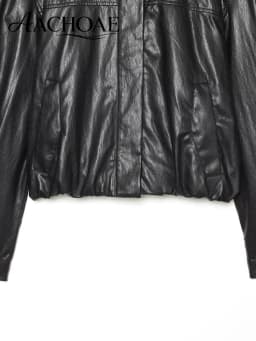 AACHOAE Women's Faux Leather Cropped Jacket Oversized Zip Up PU Leather Coat Casual Bomber Jacket Streetwear Outerwear