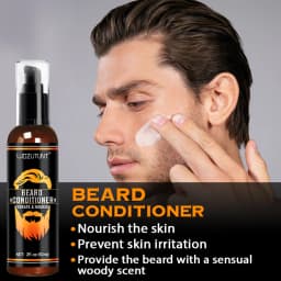 Beard Care Kit for Men, Wash Conditioner Beard Oil and Balm with Comb Brush and Scissors, Sandalwood Scented, Perfect Gift for Men