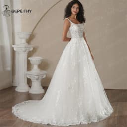BEPEITHY Customized Beach Lace Wedding Dresses 2025 For Women Backless A Line Court Train Sexy Sleeveless Bride Boho Bridal Gown
