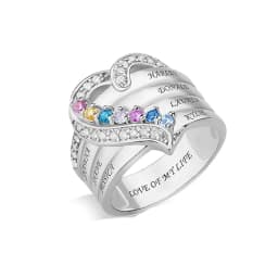 Personalized 1-8 Birthstone Rings for Women Customized Engraved Name Rings for Her Custom Cubic Zirconia Stones Heart Rings Gift