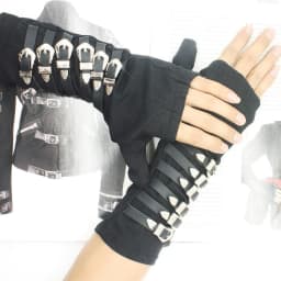 Handmade Punk Rock Roall Gloves Michael Jackson Tour Dirty Diana Armbraces Metal Buckle Black Cotton for Adults