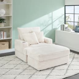 39-Inch Soft-Seat Single Sofa With Footrests Equipped With A Cup Holder Corduroy Fabric Is Highly Suitable for Use In The Living Room Or Bedroom
