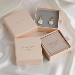 SheepSew Elegant Personalized Jewelry Packaging Set Custom Deboss Embossed Logo Drawer Box With Soft Suede Pouch For Wedding Bir