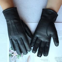 Women's Deer Skin Touch Screen Genuine Leather Gloves With Wool Lining For Autumn and Winter Warmth Motorcycle Riding Gloves