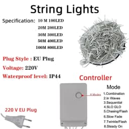 Super Bright 20/50/100M LED Garden String Light Outdoor 8 Modes Christmas Fairy Lights for Party Wedding Garland Backgound Decor