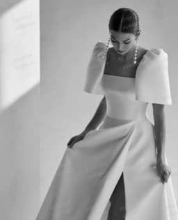 Luxury Wedding Dresses A Line Woman's Sexy Square Collar Short Sleeve High Split Satin Bride Gowns Vestidos De Novia Customized