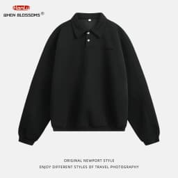 HANGLU 2025 Men's Oversized Collar Sweatshirt Vintage Button Placket Long Sleeve Polo Pullover Loose Fit Streetwear Top