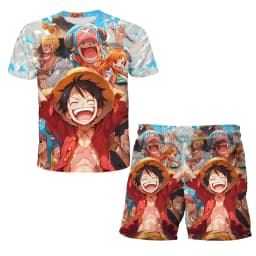 2026 Boys' One Piece 3D T-shirt Set, Super Cool Luffy Zoro Summer Top + Shorts, Children's Short-Sleeve Birthday Gift for Boys