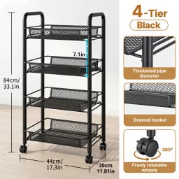 3/4/5Tier Mesh Wire Rolling Cart, Kitchen Storage Organizer Utility Cart Full Metal Basket Storage Art Trolley Carts With Wheels