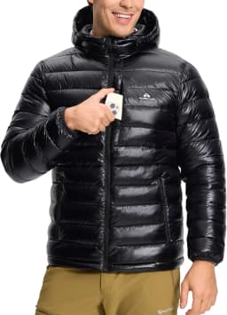 Pioneer Camp Men's Lightweight Packable Puffer Jacket with Hood Warm Puffy Winter Jacket Coat Insulated for Ski Hiking Travel