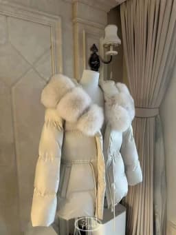Natural Fur Collar down Jacket Women's Short Thick Warm Coat Hooded Korean Style Commute Windproof Water Resistant