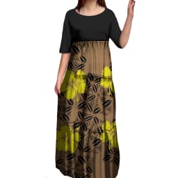 Anti-wrinkle 8XL Polynesian Milk Silk O-neck Tiered Dress Hot Selling Pacific Island Art Hawaii Design Evening Mermaid Dresses