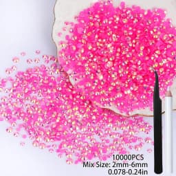 10000Pcs Hot Pink AB Flatback Resin Rhinestones, 2mm-6mm Faux Nail Gems Crystal Bead for Crafts DIY Nail Art Charms Supplies