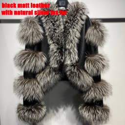YOLOAgain Women's Natural Fox Fur Jacket Real Leather Cropped Jacket Streetwear