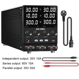 NICE-Power Dual Lab Power Supply 30V 10A Adjustable 3 Channel 60V 120V 240V Digital Bench Power Source Multiple Series Parallel