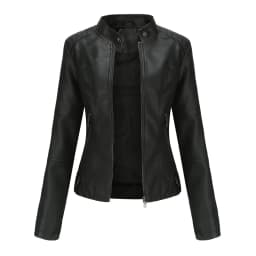 Women's Red PU Jacket, Vertical Collar Zipper Motorcycle Leather Coats, Fashion Casual Coat Female Outerwear, Black Purple Top.