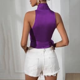 Women's Satin Sleeveless Halter Neck Tie Front Wrap Side Solid Color Slim Fit Blouse Tank Top for Women Clothing Female Fashion