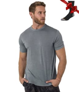 100% Merino Wool T Shirt Men Base Layer Merino Tshirt 180G Everyday Undershirt Wicking Breathable Anti-Odor + Hiking Blend Socks