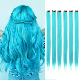 Clip in Hair Extensions 6pcs/pack Colored Party Highlights 22 Inches Multi-colors Straight Hair Synthetic Hairpieces Purple Pink