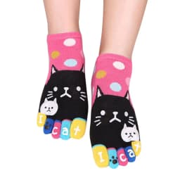 Women Socks Harajuku Letter Cute Cats Patchwork Dot Cotton Kawaii Funny Five Finger Socks For Girls Chrismas Gift Toe Calcetines