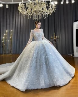 Customized Amanda Novias Official Square Neckline Long Sleeves Sparkly Wedding Dress
