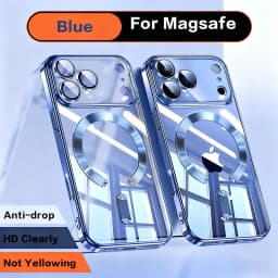 Fashion Orange Magnetic Clear Case For iPhone Air 18 17 16 15 14 13 12 11 Pro Max Plus Wireless Charge Plating Soft Cover