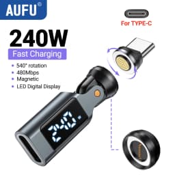 AUFU Digital Display USB C Magnetic Adapter PD240W 9Pin USB C to Type C Fast Charging USB-C Female OTG Converter for Samsung IPh