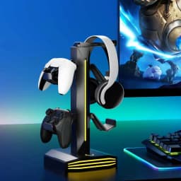GB Headphone Stand for Desk - Controller Stand & Gaming Headset Holder with USB & Type-C Ports, Rotatable Earphone
