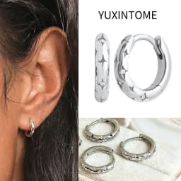 Pave Micro Crystal North Star Hoop Earrings Punk 925 Sterling Silver Ear Needle Twist Gold Earrings For Women Minimalist Jewelry