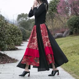 TIYIHAILEY Long Maxi A-line Elastic Waist Women Summer Spring Cotton Linen Big Hem Patchwork Skirts Black Red Layer Ladies Skirt