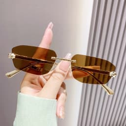 Classic Frameless Small Frame Fashion Sunglasses Metal Polygonal Cheetah Sunglasses High-End Luxury Retro Sunglasses Women UV400