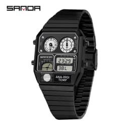 SANDA New 3192 Men's Square Men's Electronic Watch Waterproof LED Thermometer Stopwatch For Men's Electronic Watch