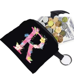 Women's Wallet Coin Purse Small Object Bag Key Ring Buckle Organizers Bags Black Canvas Pink Letter Pattern Print Series