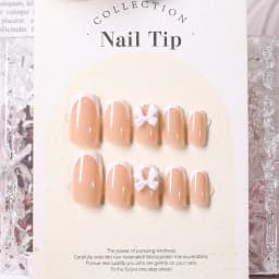 24Pcs White French Press On Nails 3D Bow Design Full Cover Wearable False Nails Short Square Head Ballet Fake Nails For Women
