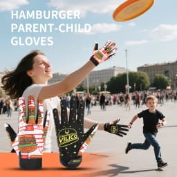 1 pair of parent-child fun graffiti burger sports cycling gloves, non slip, shock-absorbing, wear-resistant, breathable cycling