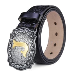 Western Belt Men Genuine Leather Belts for Men Women Cowboy Cowgirl Big Letters Buckle Gold Male Belts Long Black Brown Quality