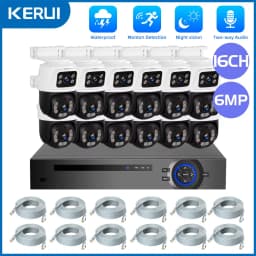 KERUI 2K 6MP HD POE Surveillance 8CH 16CH Camera System Dual Lens PTZ WIFI IP Home Security 8CH POE NVR Video H.265 CCTV Kit