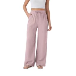 Pant women 2026 casual high-waisted drawstring side pocket casual linen pants flowing wide-leg beach pants elastic tightness