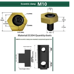 6 Pcs Hexagonal Eccentric Fixture Clamps Stainless Steel Anchor Clamping with Nut for Workholding Thread M4 M5 M6 M8 M10 M12 M16
