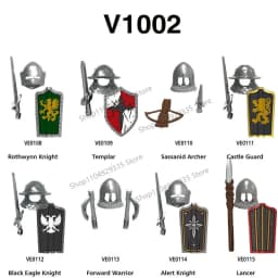 Medieval Military Castle Black Hawk Knight Building Blocks Gothic Cavalry Armor Shield Axe Soldier Figure Accessories Bricks Toy