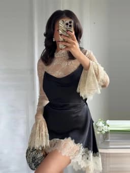 Elegant Satin Floral Lace Patchwork Mini Dress For Women Irregular Hem Long Sleeve Dresses Lady 2026 Chic Evening Party Vestidos