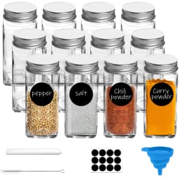 12Pcs Glass Spice Jars with Metal Lids Salt Pepper Shaker Spice Seasoning Containers Kitchen Spice Jar Organizer Set 120ML
