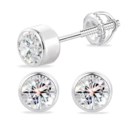 Round Moissanite Stud Earrings 100% Real 925 Sterling Silver Bezel Setting Screw Back Ear Jewelry Gift For Men Women Daily Wear