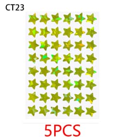 5 Pages Laser Gold Foil Self-adhesive Star Round Heart-shaped Stickers Reward Chart Decorative Children Toy Gifts Sticker Labels