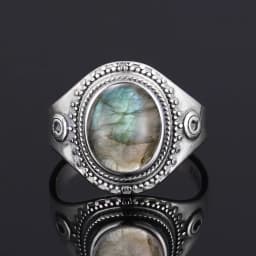 Silver Ring for Women Oval Round Natural Labradorite Ring Gift Sun Shaped Retro Luxury Fine Jewelry