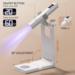 LED UV Nail Lamp with Stand Handheld UV Light with LCD Display for Gel Nails Rechargeable USB Nail Dryer for Fast Curing