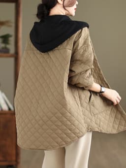 Large Size Women's Faionable Lightweight Hooded Cotton Jaet Autumn Winter New Arrival Diamond Pattern Loose Casual Coat